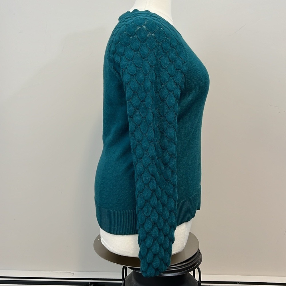 Lane Bryant Dark Teal Crew Neck Sweater Textured Bubble Sleeve 14/16 Mermaidcore - Picture 5 of 16